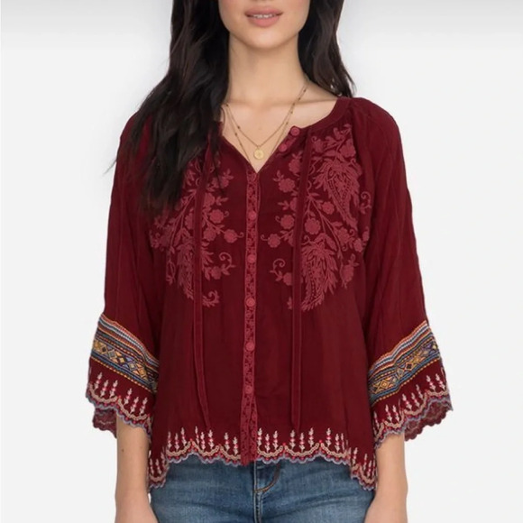 Johnny Was - Nasiba 3/4-Sleeve Embroidered Blouse - Picture 3 of 11